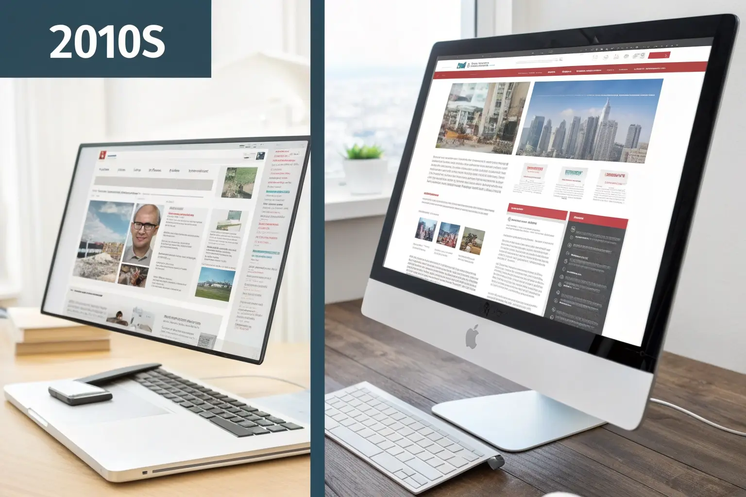 Before and After website comparison layout showing previous layout vs modern redesign.